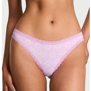 Victoria’s Secret Cotton Lace Trim Geometric Thong Pink XS NWT